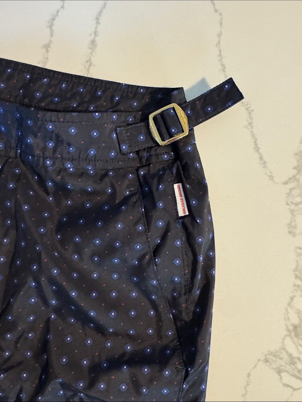 Orlebar Brown Navy Swim Shorts with Light Blue Dot Pattern - Picture 3 of 4